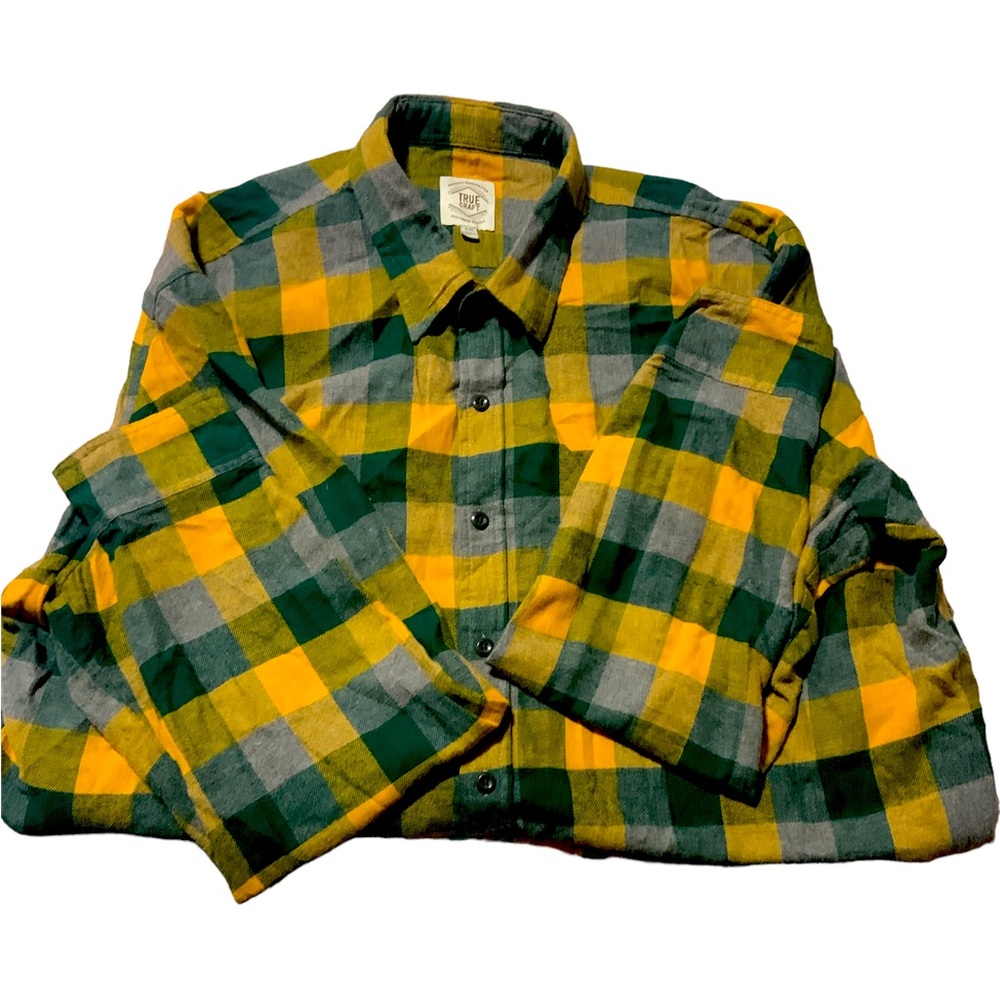 Tru craft flannel shirt, XXL, yellow and green, good condition.